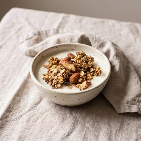 Brazil Nut Granola Clusters with Kefir - Big crunchy oat clusters built around brazil nuts, served over kefir
