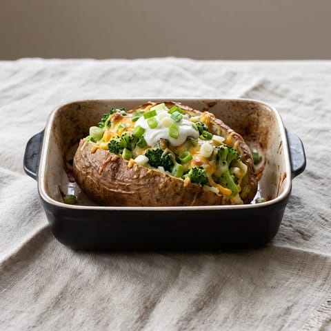 Broccoli & Cheddar Baked Potatoes - Crisp-skinned baked potatoes with steamed broccoli folded into sharp cheddar and yogurt