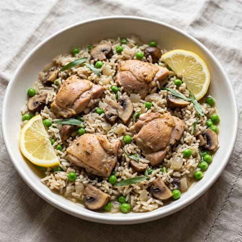 Chicken, Mushroom & Tarragon One-Pot Rice - Chicken thighs baked into herby mushroom rice