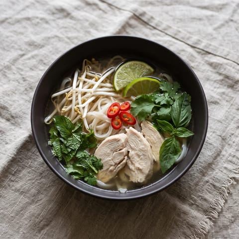 Chicken Pho-Style Noodle Soup - A quick aromatic chicken pho