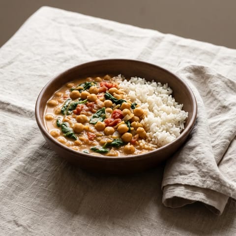 Coconut Chickpea & Spinach Curry with Jasmine Rice - The back-pocket coconut chickpea curry