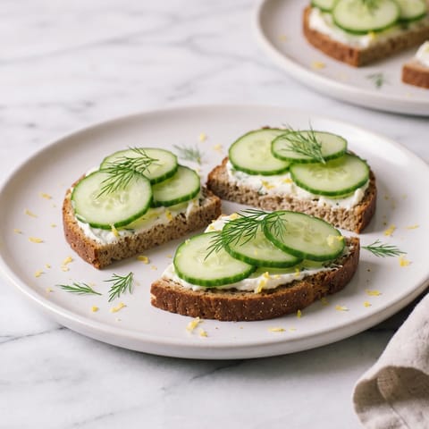 Cucumber & Cream Cheese Rye Rounds - Rye rounds with lemony cream cheese, cool cucumber and dill