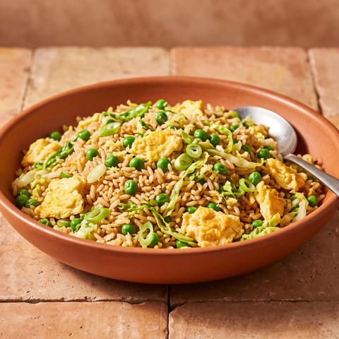Egg-Fried Rice with Peas & Spring Greens - Proper egg-fried rice from yesterday's rice with peas, greens and sesame
