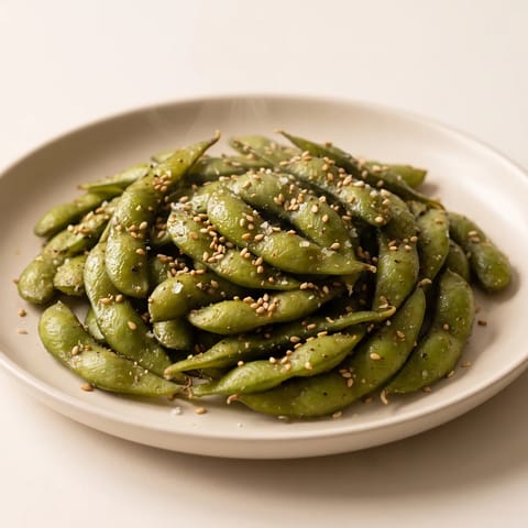 Everything-Seasoned Edamame - Hot edamame pods tossed in sesame, garlic and flaky salt