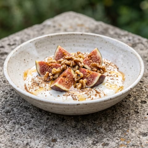 Fig, Walnut & Honey Yogurt Bowl - Thick yogurt with fresh figs, toasted walnuts and a thread of honey
