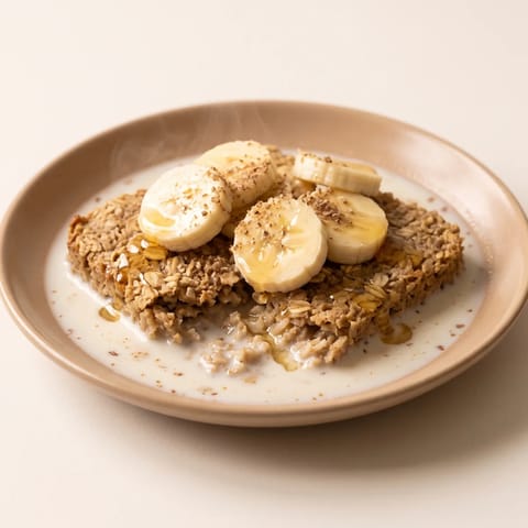 Fortified Weetabix-Style Wheat Biscuits with Warm Milk & Banana - Fortified wheat biscuits softened in warm milk with sliced banana