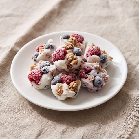 Frozen Yogurt Berry Clusters - Berries bound in vanilla Greek yogurt and frozen into bite-size clusters