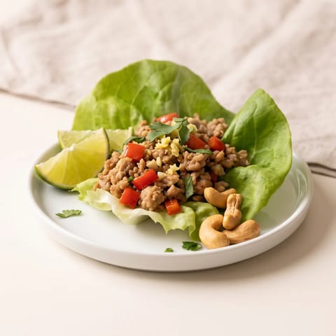 Ginger Turkey Lettuce Wraps - Savory ginger-garlic turkey in crisp lettuce cups with lime, herbs and cashews
