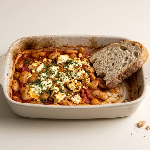 Greek Baked Butter Beans with Feta (Gigantes-Style) - Butter beans baked slowly in a cinnamon-tinged tomato sauce under briny feta