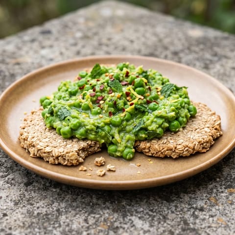 Green Pea & Mint Smash on Oatcakes - A bright pea, mint and lemon smash piled on oatcakes
