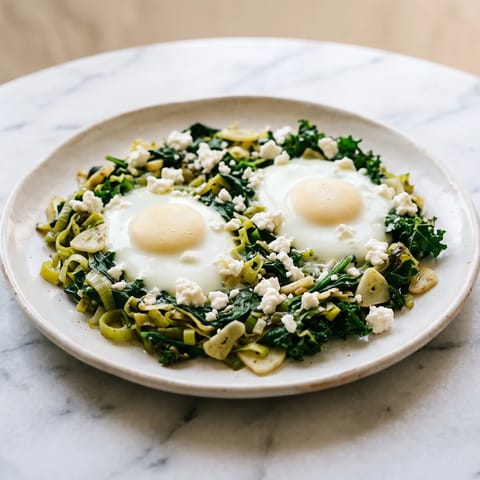 Green Shakshuka - Eggs baked in a garlicky bed of spinach and kale