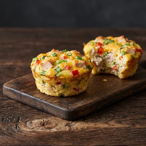Ham-Style Turkey, Egg & Cheese Breakfast Muffins - Savory egg muffins with cooked turkey, cheddar and chives