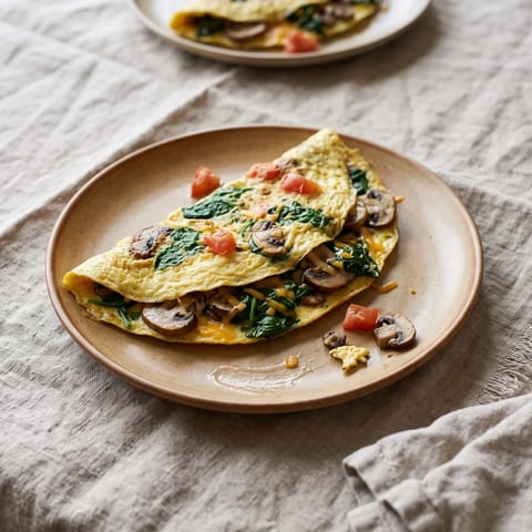 Iron-Rich Spinach & Mushroom Omelet - A well-done omelet loaded with spinach and mushrooms
