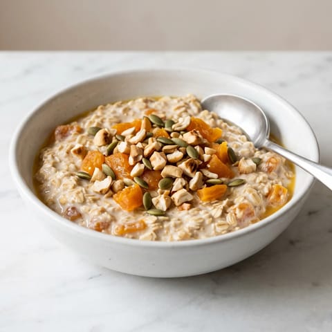 Iron-Rich Apricot & Cashew Bircher - Overnight bircher with dried apricots, cashews and orange juice