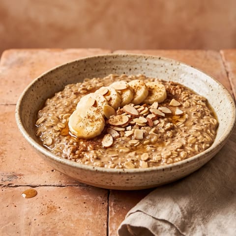 Lactation Oat Bowl with Flax, Almond & Banana - A creamy oat bowl built on the classic lactation-kitchen trio