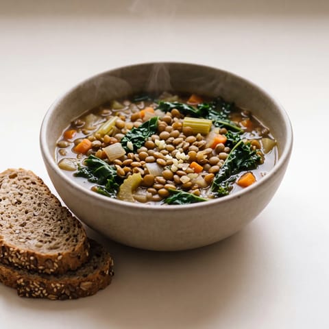 Lentil & Vegetable Soup with Whole-Grain Bread - A big pot of folate and iron that reheats all week