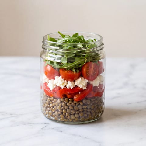 Lentil, Feta & Roasted Pepper Salad Jars - Four days of lunches made in one go