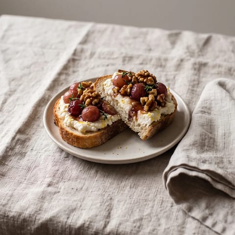Loaded Ricotta Toast with Roasted Grapes & Walnuts - Warm toast with lemony ricotta under sticky roasted grapes and toasted walnuts