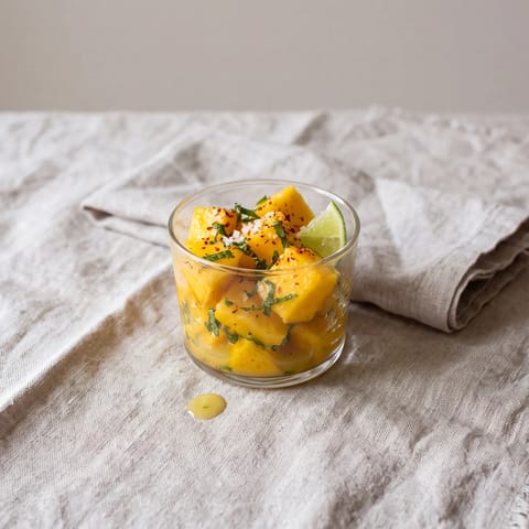 Mango, Lime & Chili Fruit Cups - Ripe mango with lime, a breath of chili and flaky salt