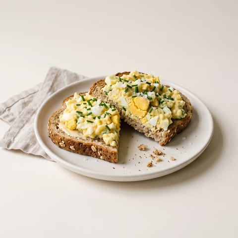Mashed Egg on Buttered Toast - Hard-boiled eggs mashed with butter and chives on hot toast