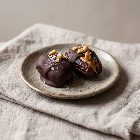 Medjool Date 'Snickers' Bites - Dates stuffed with peanut butter, dipped in dark chocolate and frozen
