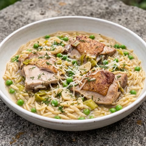 One-Pot Chicken, Leek & Orzo - Chicken thighs braised with leeks, lemon and orzo in one pot until everything is silky