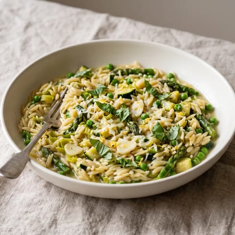 One-Pot Orzo Primavera with Lemon & Parmesan - Orzo simmered with peas, zucchini and asparagus, finished with lemon and Parmesan
