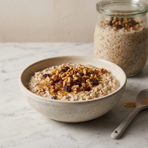 Overnight Bircher for the 3 AM Feed - A big jar of apple-cinnamon bircher that waits in the fridge for whenever breakfast happens