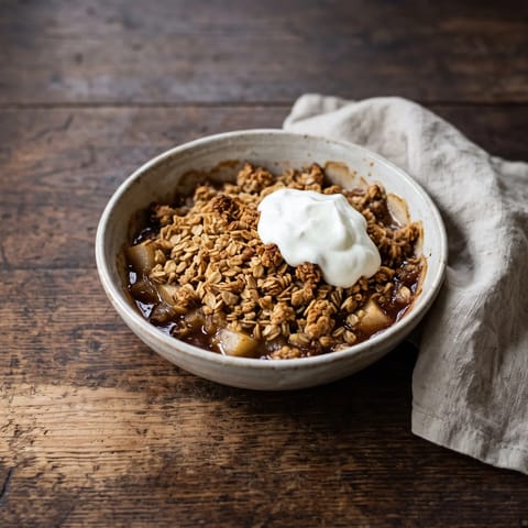 Pear, Ginger & Oat Breakfast Crumble Pots - Warm ginger-baked pears under a toasty oat crumble with cold yogurt