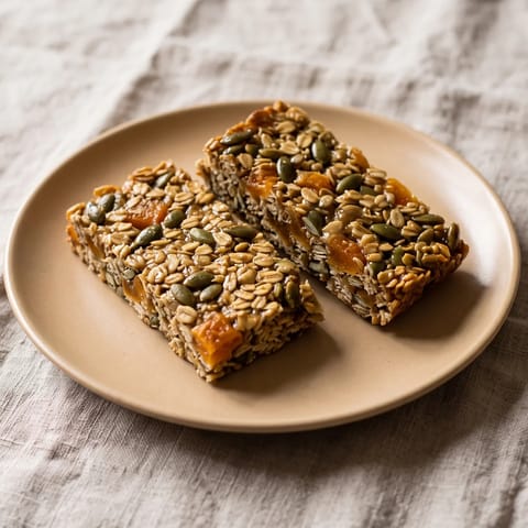Pumpkin Seed & Apricot Breakfast Bars - Chewy oat bars packed with pumpkin seeds, dried apricots and tahini