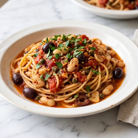 Puttanesca-Style Spaghetti with White Beans - A loud pantry puttanesca