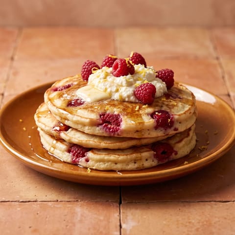 Raspberry Ricotta Pancakes - Fluffy ricotta pancakes studded with raspberries