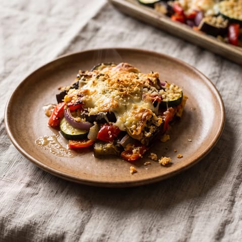 Roasted Vegetable & Goat Cheese Galette-Free Gratin - Layered Mediterranean vegetables baked under goat cheese and breadcrumbs