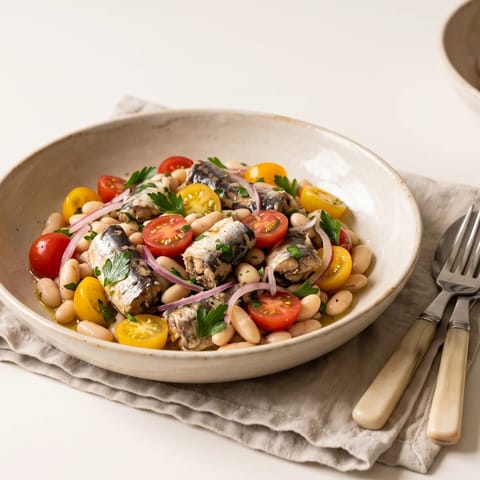 Sardine, Tomato & White Bean Salad - A no-cook Italian pantry salad of sardines, white beans and tomatoes with lemon and parsley
