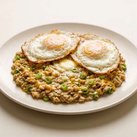 Savory Oatmeal with Cheddar & Scallion - Oats gone savory: cooked in stock, loaded with cheddar and scallion, finished with a little butter