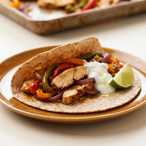 Sheet Pan Chicken Fajitas - Chicken, peppers and onions roasted on one sheet pan with smoky spices, piled into warm tortillas