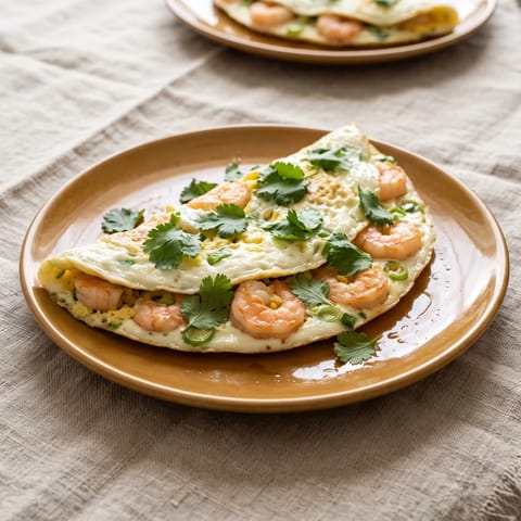 Shrimp & Scallion Omelet - A Cantonese-style omelet with juicy shrimp and scallions