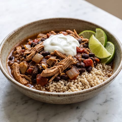 Slow-Cooker-Style Pulled Chicken Chili Bowls - Pulled chicken simmered in a smoky tomato-bean chili