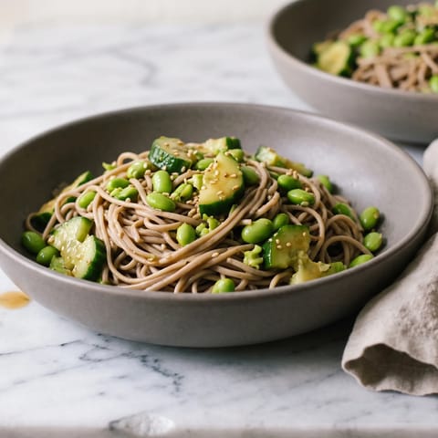 Smashed Cucumber, Edamame & Soba Salad - Cold soba noodles with smacked cucumber, edamame and a sesame-tamari dressing