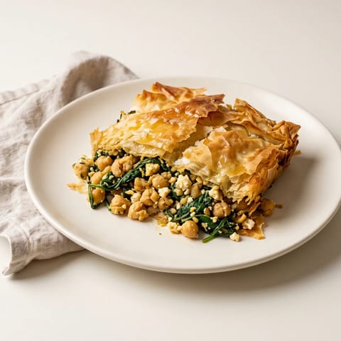 Spiced Chickpea & Spinach Filo Pie - A crackling filo pie of spiced chickpeas, spinach and feta