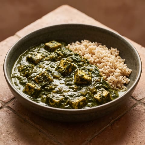 Spinach & Paneer Curry with Brown Rice - A homestyle palak paneer