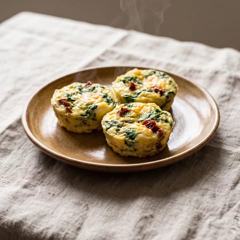 Spinach & Sun-Dried Tomato Egg Bites - Little baked egg cups with spinach, sun-dried tomato and cheddar
