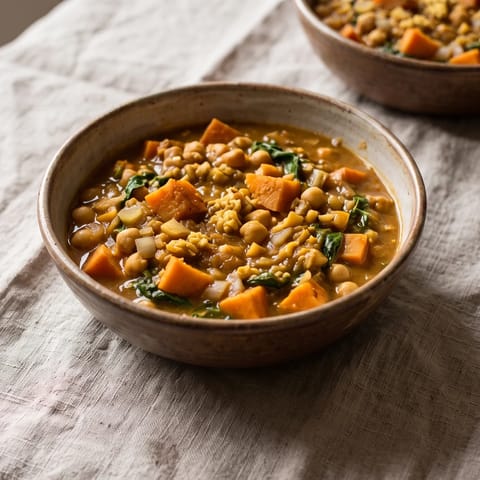 Sweet Potato, Chickpea & Peanut Stew (African-Style) - A West African-inspired peanut stew with sweet potato, chickpeas and greens