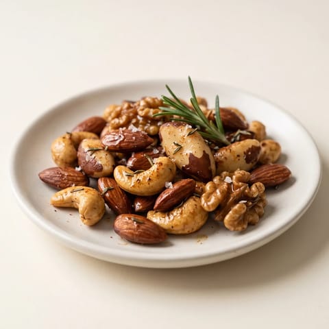 Warm Spiced Nuts with Rosemary - Mixed nuts pan-toasted with rosemary, smoked paprika and maple