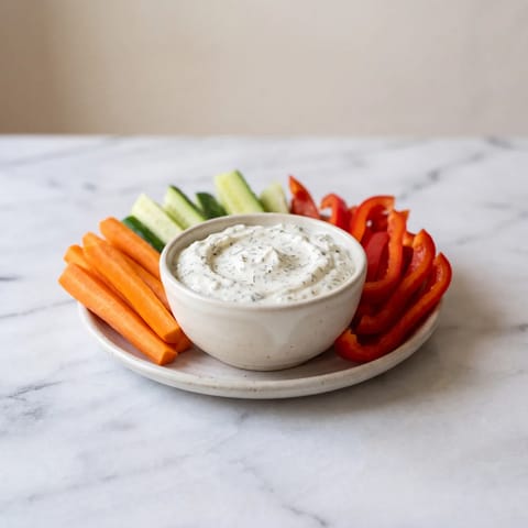 Whipped Cottage Cheese Ranch Dip with Crudites - Cottage cheese blitzed silky with ranch herbs, surrounded by crunchy vegetables
