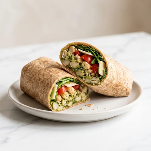White Bean & Pesto Smash Wraps - White beans smashed with pesto and lemon, rolled into wraps with arugula and tomatoes