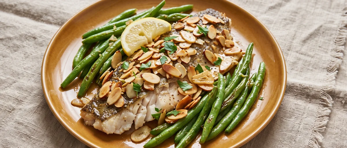 Almond-Crusted Trout with Green Beans - Pan-fried trout under toasted lemon-butter almonds