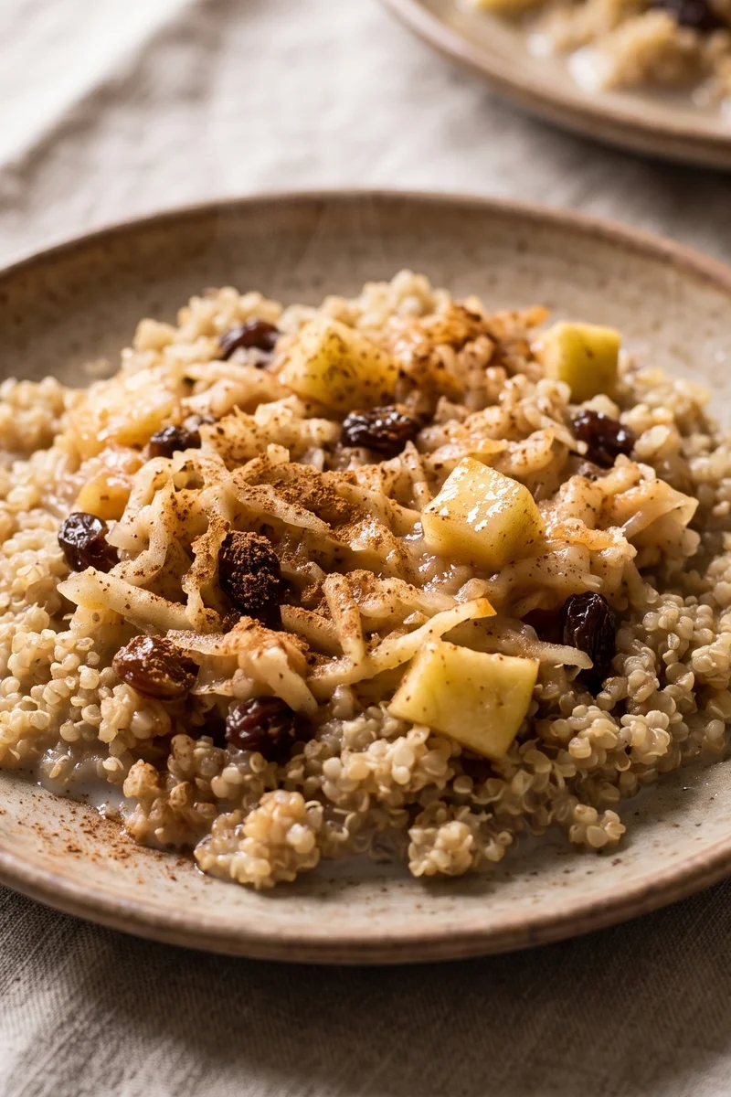 Apple Pie Quinoa Breakfast Bowl - Quinoa simmered with apple, cinnamon and raisins until it tastes like pie filling