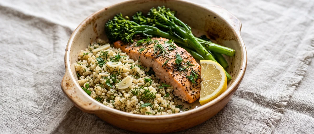 Baked Salmon with Greens & Herbed Quinoa - The DHA dinner