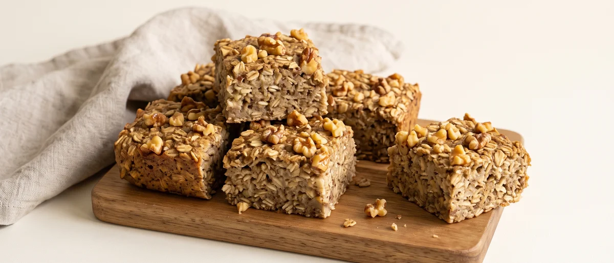 Banana Bread Baked Oatmeal Squares - Banana-bread-flavored baked oats cut into squares that freeze and reheat one at a time